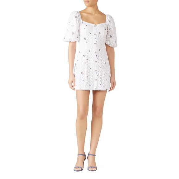 Saylor XL Dina Eyelet Lace Floral Mini Dress White Puff Sleeve Button Front - Picture 1 of 16